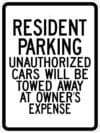 G 88 resident parking unauthorized towed sign 1