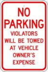 R 400 no parking violators towed owner expense sign