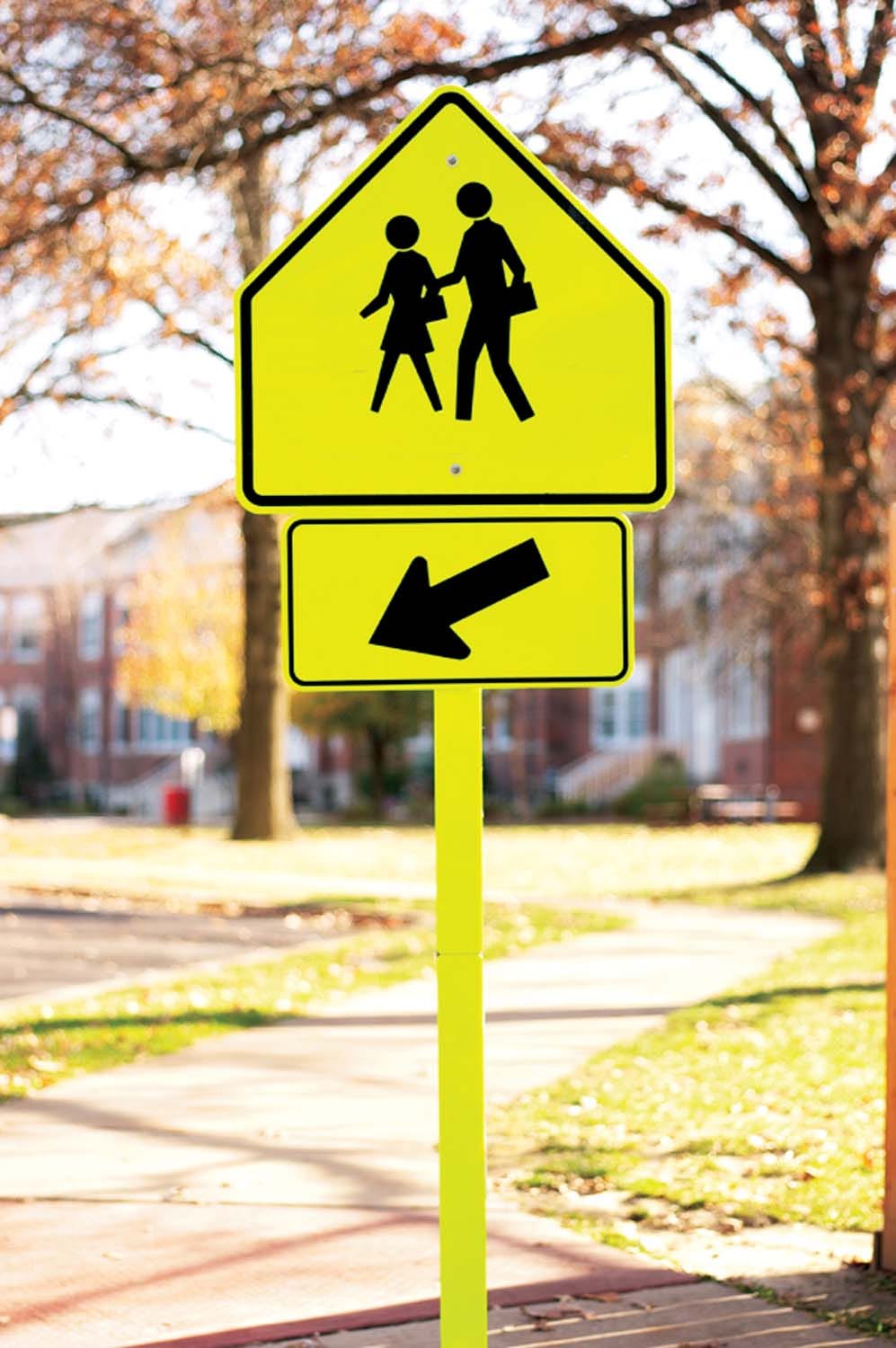 W16 7a school crossing left arrow sign