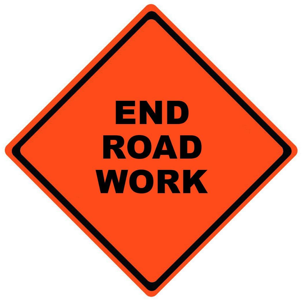 end road work roll up sign