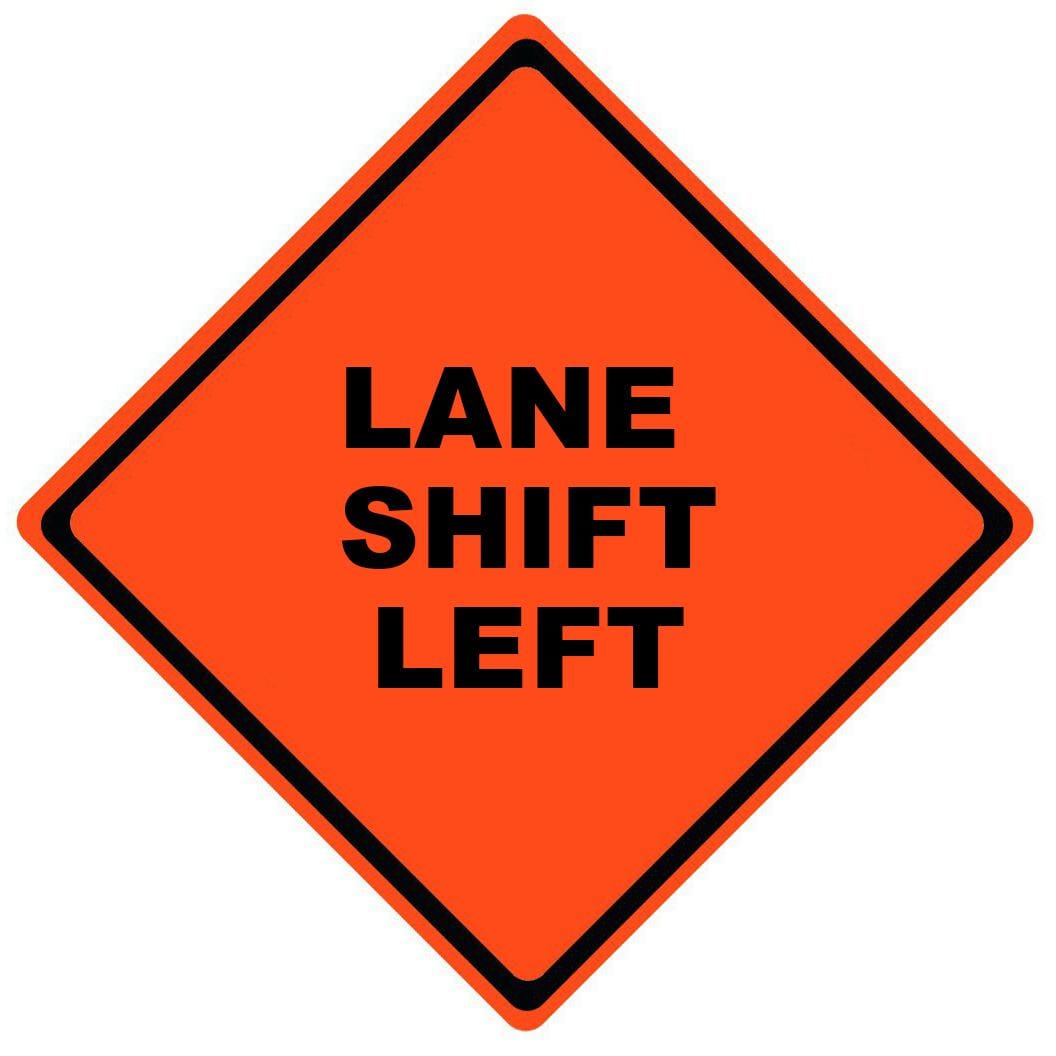 lane shift left roll up sign