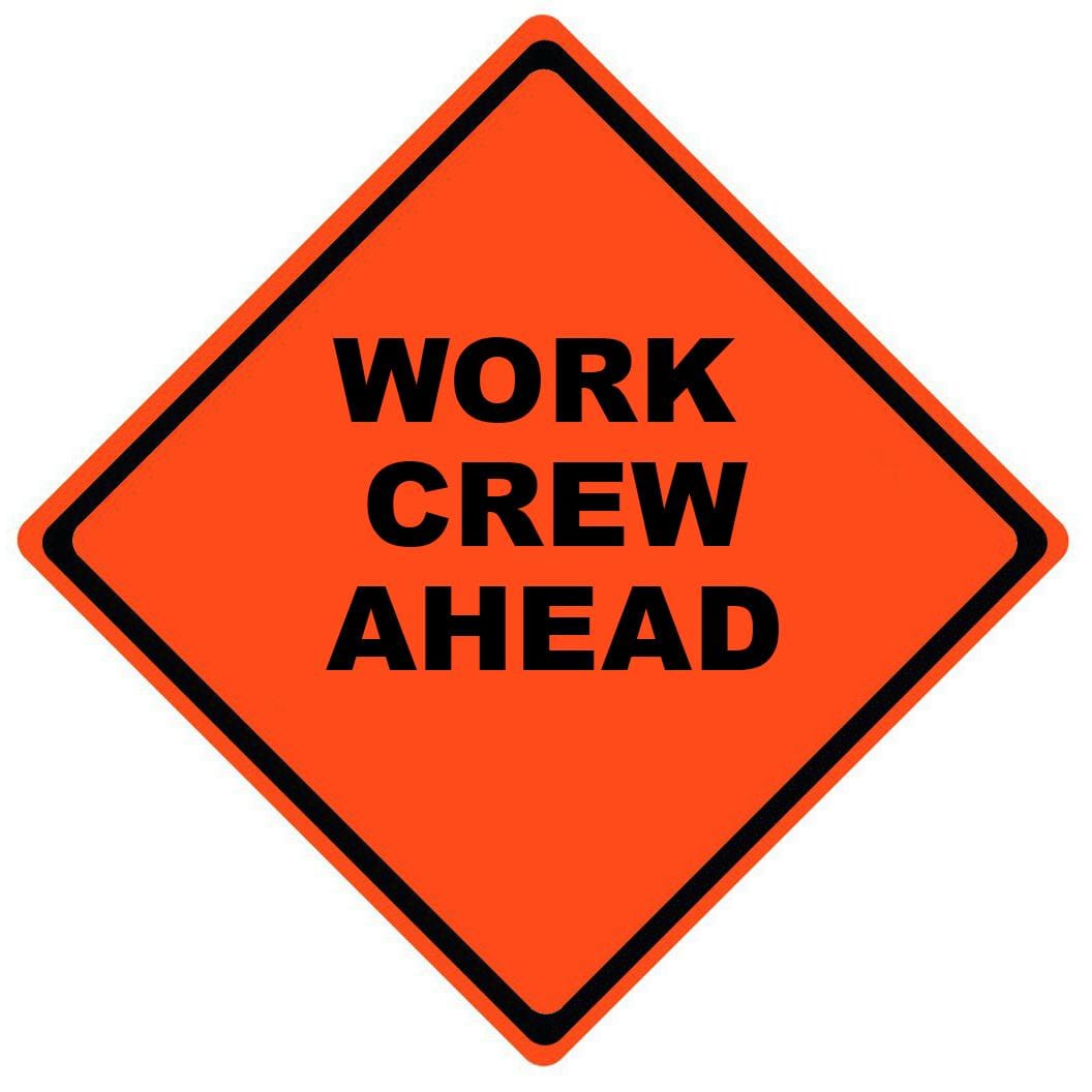 work crew ahead roll up sign