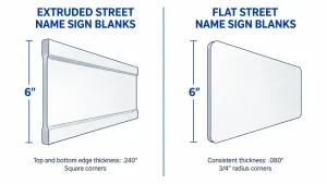 extruded vs flat street sign blanks